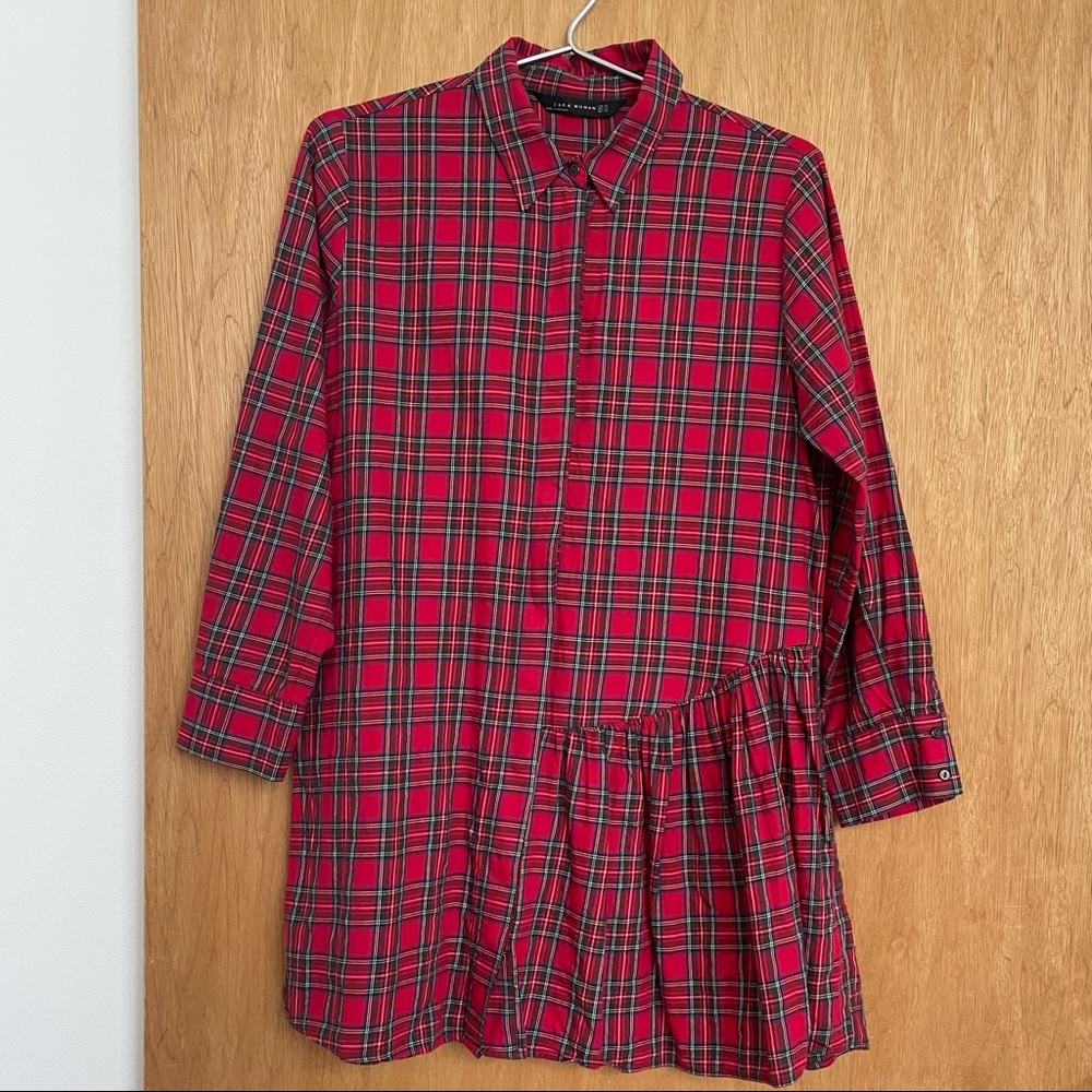 Plaid button-front shirt mini dress long sleeve